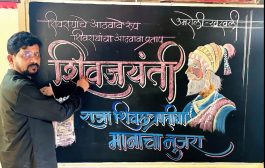 प्राथमिक शिक्षक प्रदीप आडित यांची फलक लेखनातून शिवरायांना मानवंदना