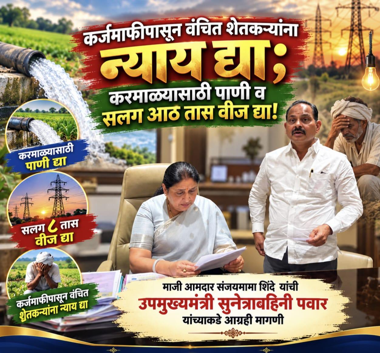 कर्जमाफीपासून वंचित शेतकऱ्यांना न्याय द्या; करमाळ्यासाठी पाणी व सलग आठ तास वीज द्या!