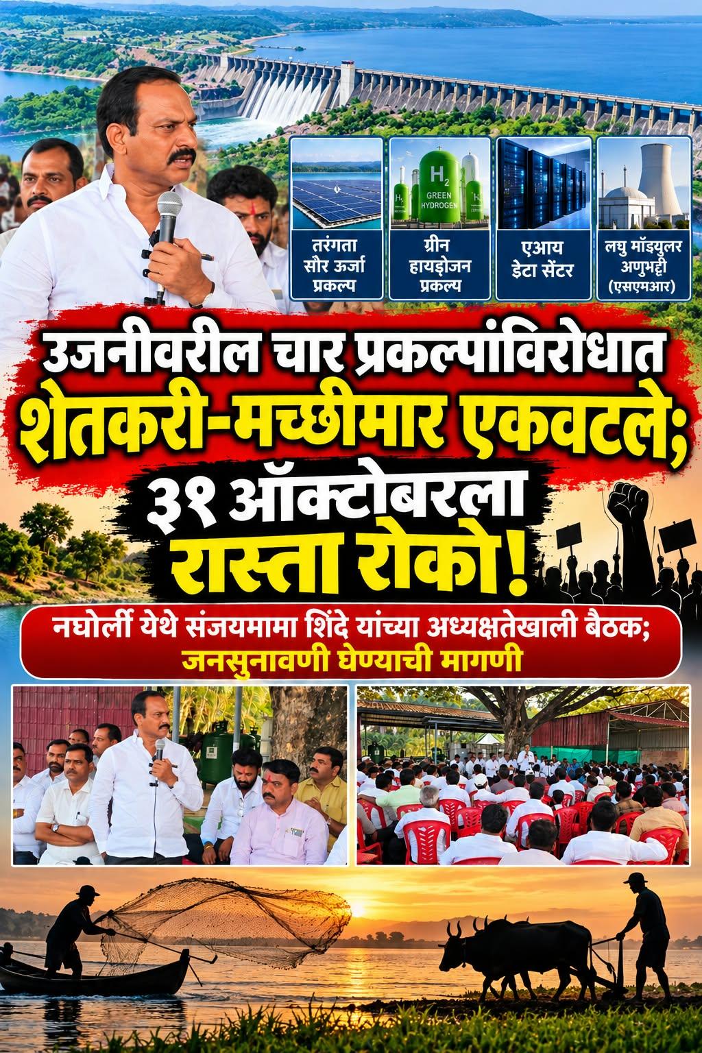 उजनीवरील चार प्रकल्पांविरोधात शेतकरी-मच्छीमार एकवटले; ३१ ऑक्टोबरला रास्ता रोको!
