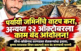 सीना-कोळेगाव धरणग्रस्त शेतकऱ्यांचा इशारा; कृष्णा-मराठवाडा सिंचन प्रकल्पाचे काम बंद करण्याची मागणी